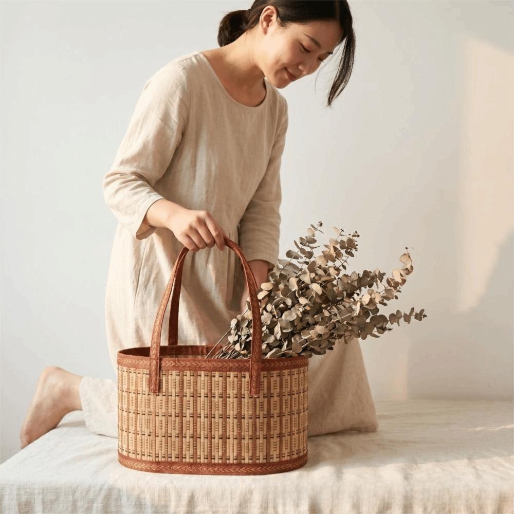 Handwoven Picnic Basket Portable Handles Woven Storage Basket New Bamboo Basket  Home Storage