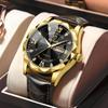 Luxury Leather Watches for Man Luminous Waterproof Date Week Men Watch Gold Case Men's Quartz Watches