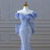 Abito ospite blu nebbia gonna a sirena con perline per industria pesante lusso leggero alta moda abbigliamento da brindisi riunione annuale modello per il collo passerella