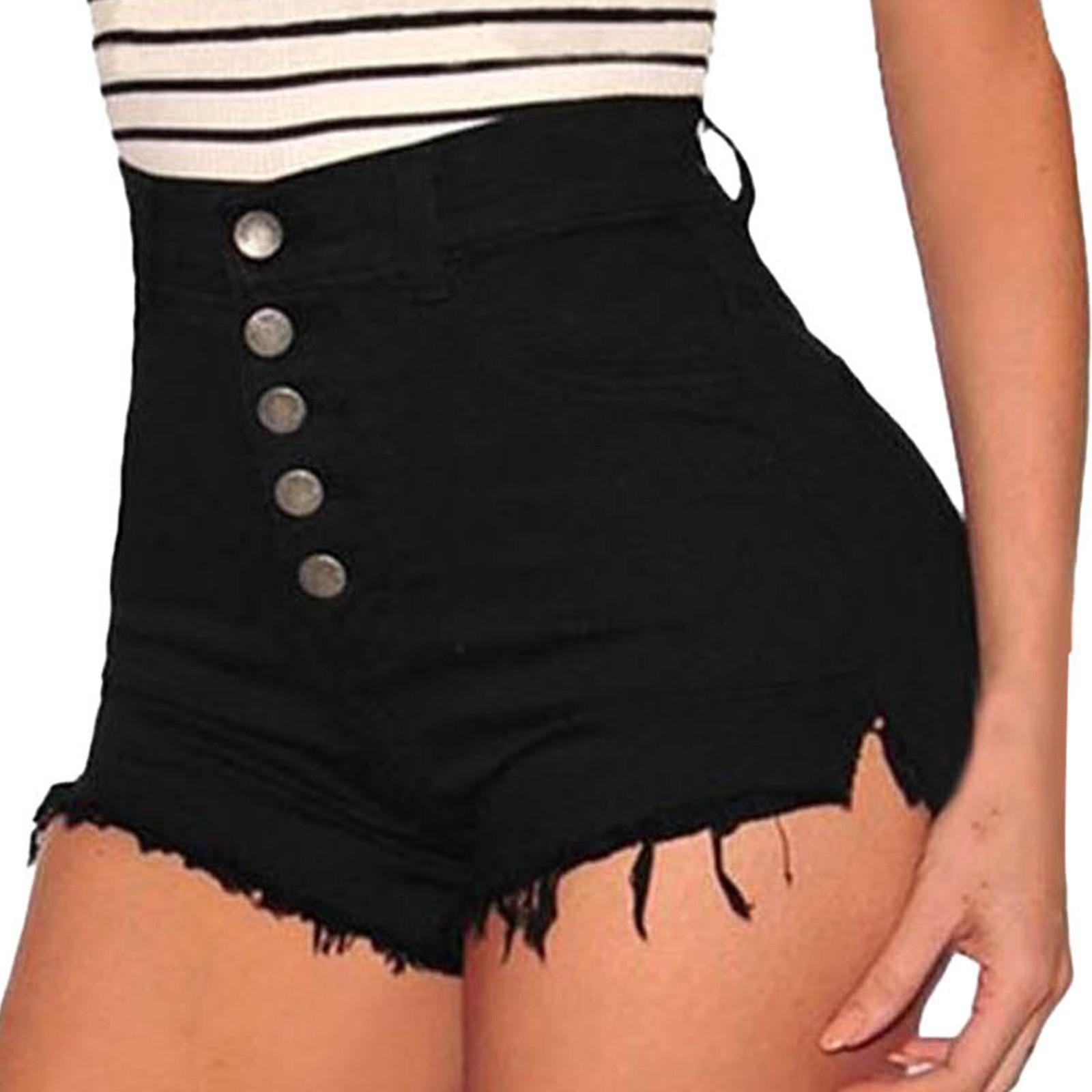 

Женские узкие джинсовые шорты с эластичными пуговицами и пышными эластичными шортами, джинсовые брюки S чёрный