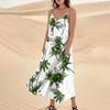 Women's Casual V Neck Hawaiian Print Sleeveless Pocket Suspender Dress