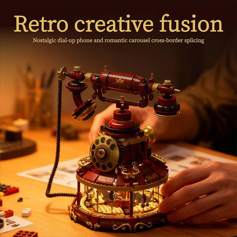 Creativo 1130 Piezas Teléfono Vintage Carrusel Bloques de Construcción Teléfono de Disco Clásico Adornos Decoración Ladrillos MOC Juguetes Regalo para Niños