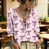 Women's Printed V-Neck Blouse with Tie and Ruffle Trim for Casual Wear
