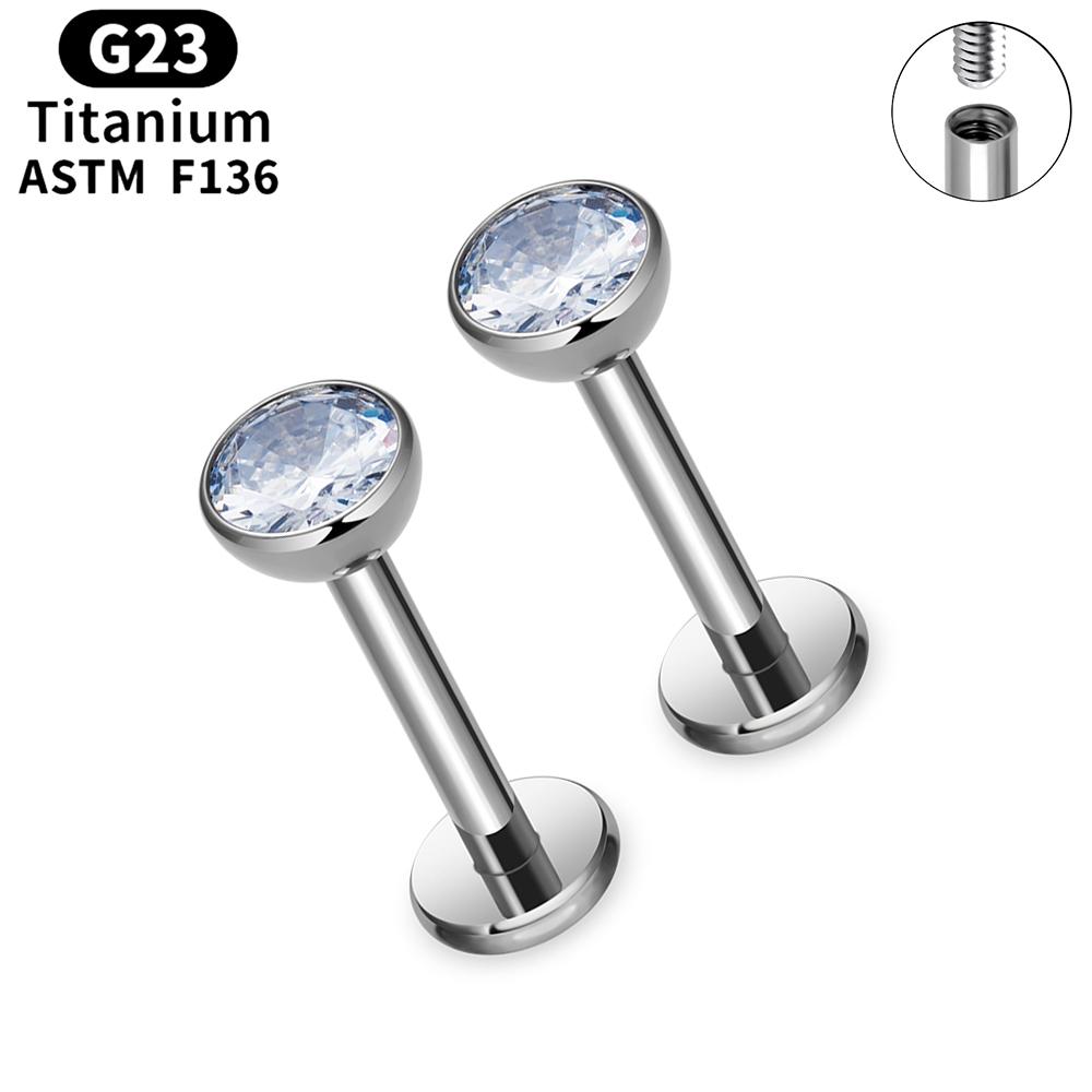 2pcs Titanium 16g Lip Labret Piercing Crystal Ball Monroe Lip Stud Helix Conch Tragus Cartilage Earrings 2/3/4mm CZ Body Jewelry
