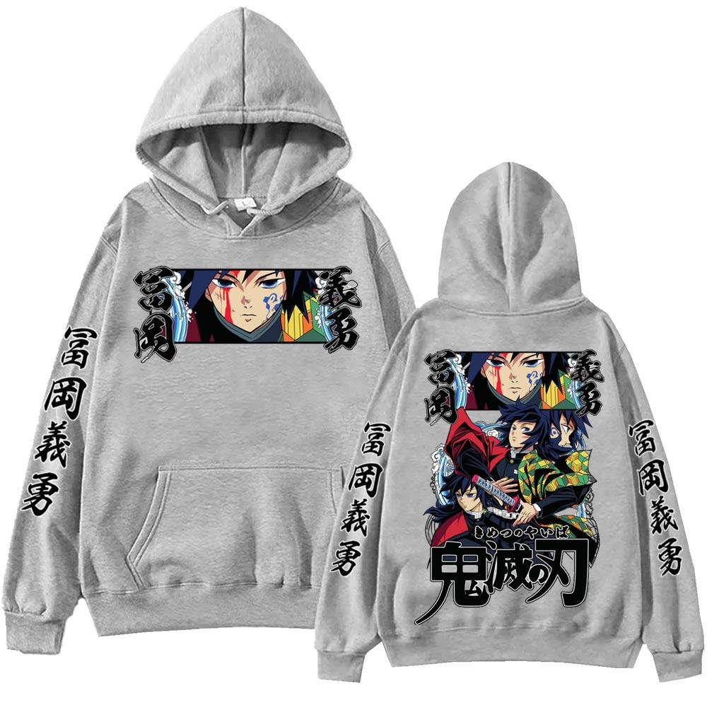 Hot Anime Demon Slayer Tomioka Giyuu Cool Graphic Hooded Men Women Manga Hoodies Casual Sweatshirt Harajuku Male Streetwear