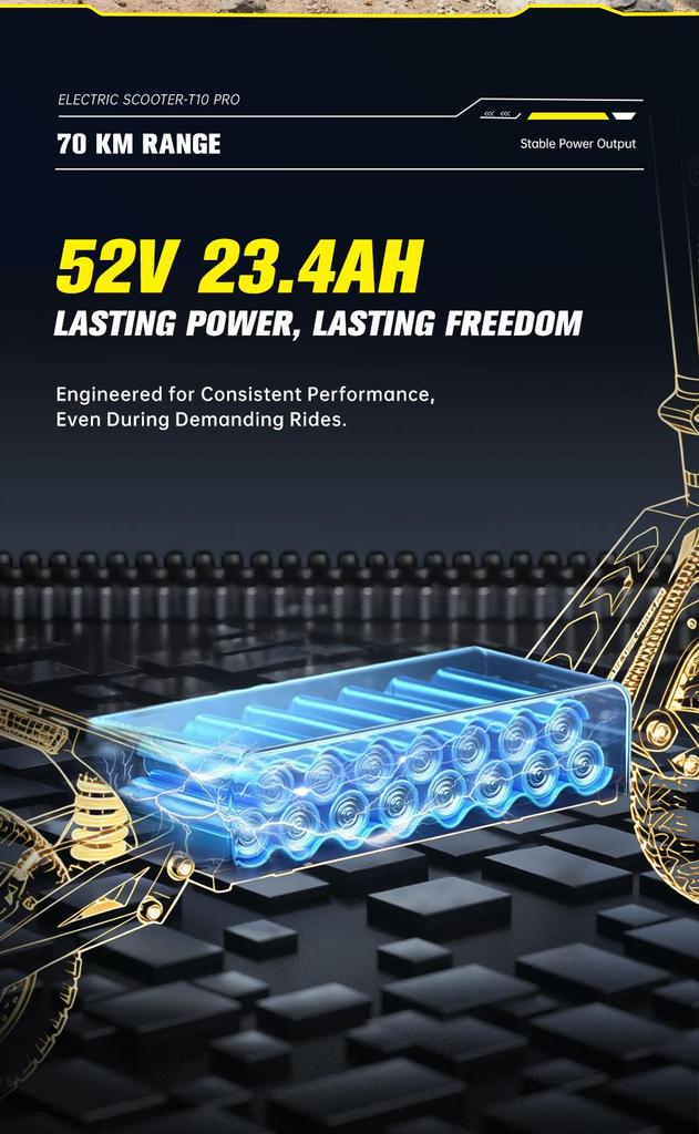 Electric Scooter OOTD T10 Pro 11" 1300Wx2 Motor LCD Display 52V 23.4AH Full Suspension Electric Scooter For Adult Max Load 150Kg