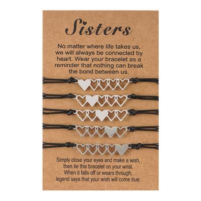5 Pcs Sister Best Friend Bracelet Friendship Bestie Matching Heart Long Distance Creative Gift for Girl Women Daught