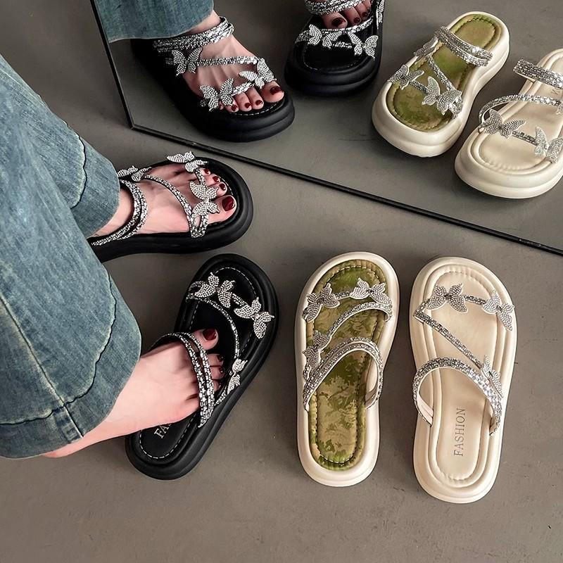 Butterfly Flash Flat Slippers Women's Wear New Fashion Casual Versatile Not Tired Feet Light Word Sandals