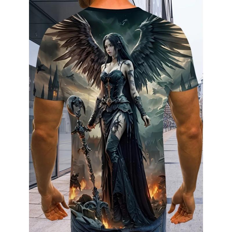 Men's Novelty Anime Graphic T-Shirt - 3D Digital Print Round Neck Casual Tee with Vibrant Tiger &
