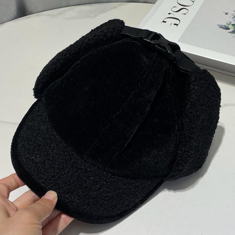 Japanese Corduroy Trapper Hat - Minimalist Solid Color Winter Ear Flaps Faux Shearling Thermal Cycling Cap Women