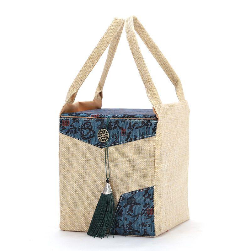 Fabric Tea Can Gift Box, Vintage-Style Fabric Tea Packaging Box, Empty Gift Box