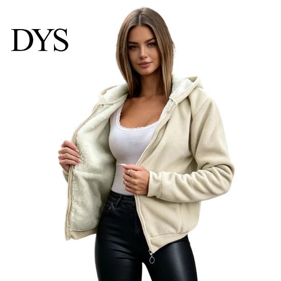 Casual Hooded Coat Women Fleece Jacket with Pockets, Fall Winter Zip-Up Pockets Coat, Loose Fit Warm Thickened Outerwear for Lady