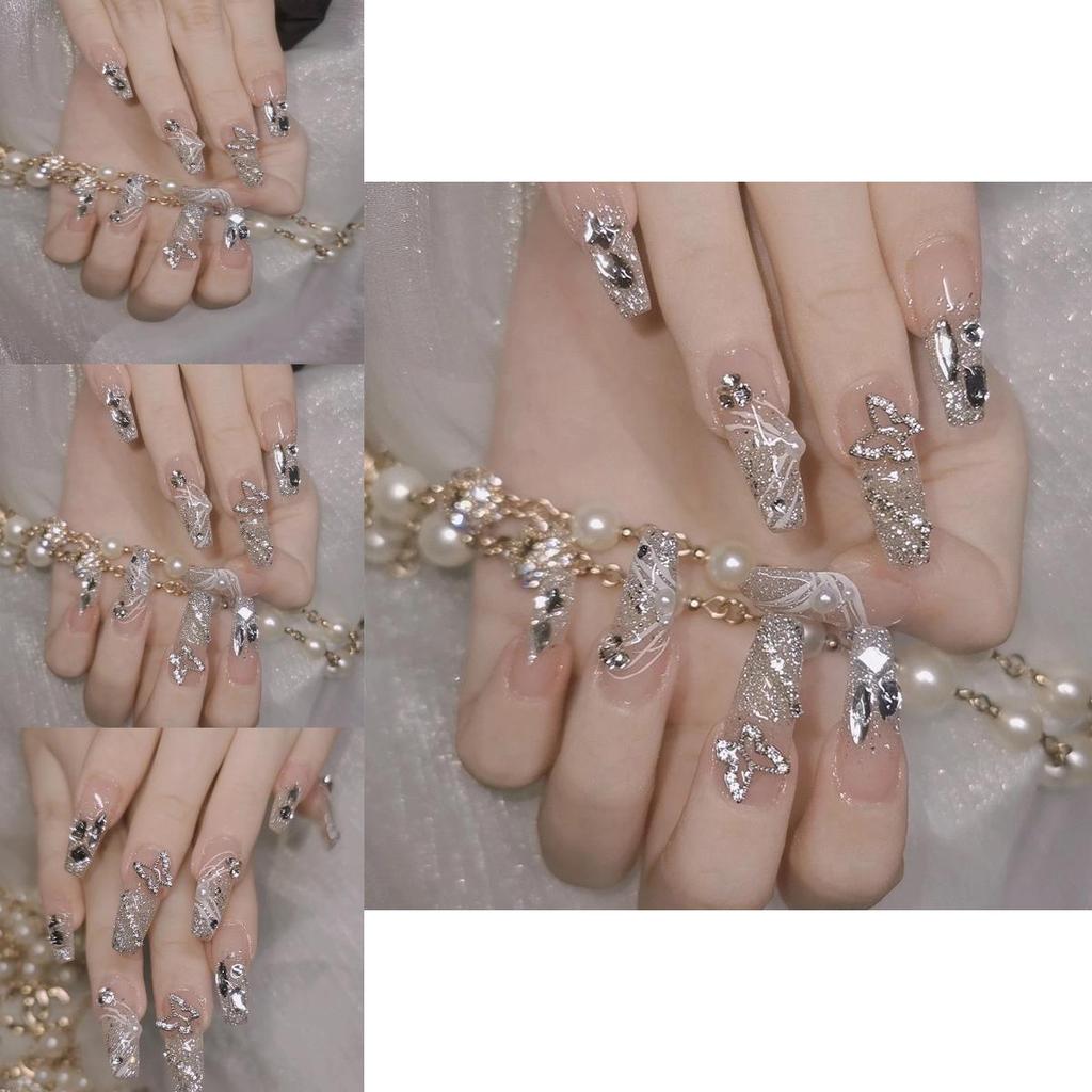 Xs To L Sizes Available Removable Handmade Butterfly Sparkling Rhinestone Nail Stickers