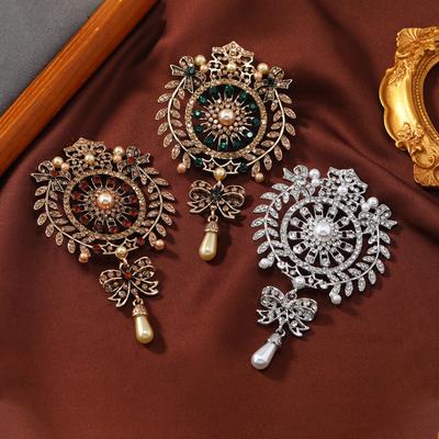 Novo estilo vintage broche de arco barroco broche de pingente de strass de flor de corte vintage