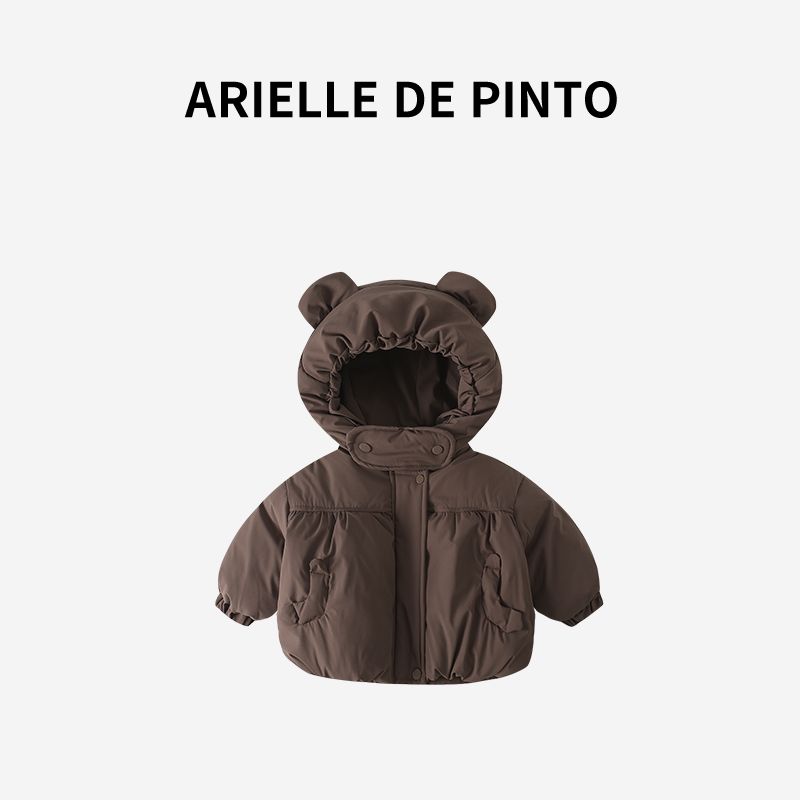 French Arielle De Pinto Kidsren s Cotton Clothing Winter Girls  Hooded Bear Lantern Clothing Warm Jacket Curry color 140
