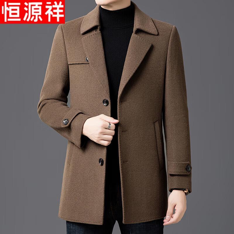 Hengyuanxiang Men s Mid-length Wool Blend Overcoat with Detachable Liner 2XL