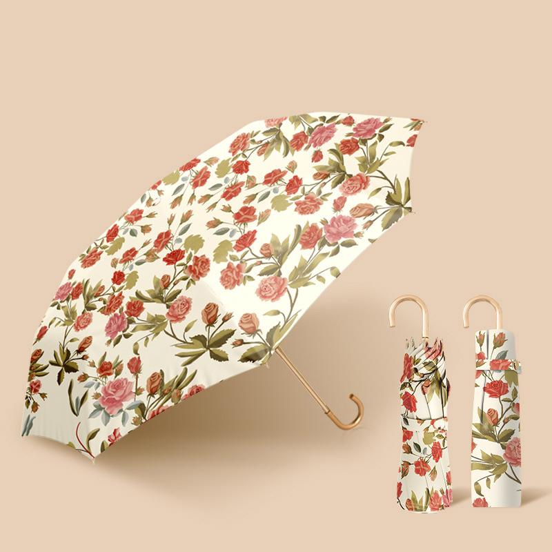 Gancho curvo francés, gancho para paraguas de goma de colores, sombrilla Floral de princesa para mujer, paraguas plegable ultraligero