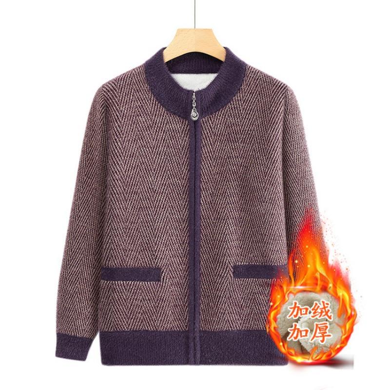 Grandma Sweater Cardigan Mom Knitted Sweater Old Lady Clothes Women's Medium Elderly Loose Casual Crew Neck Jacket