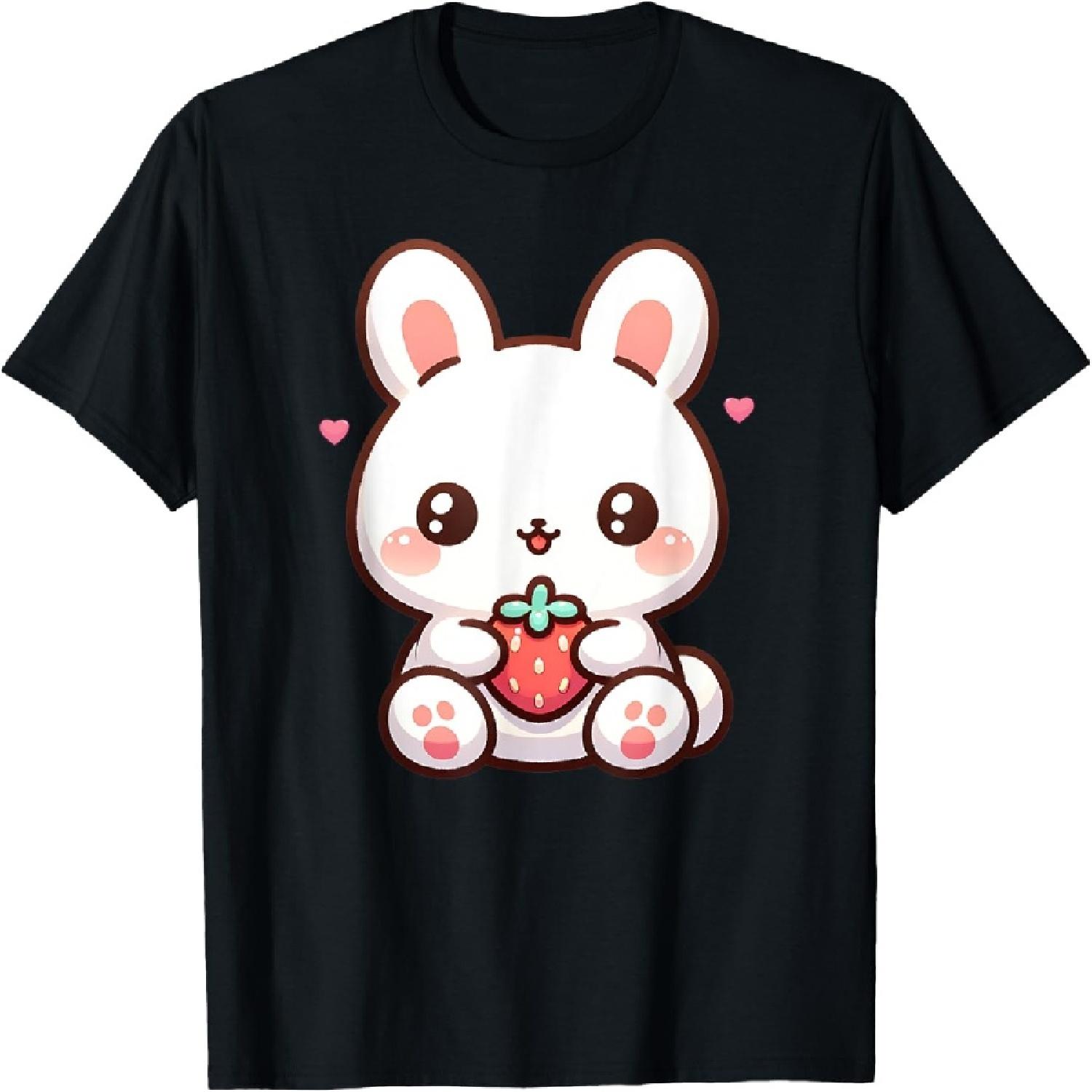 Милый кролик ест клубнику Графическая футболка для девочек-подростков S