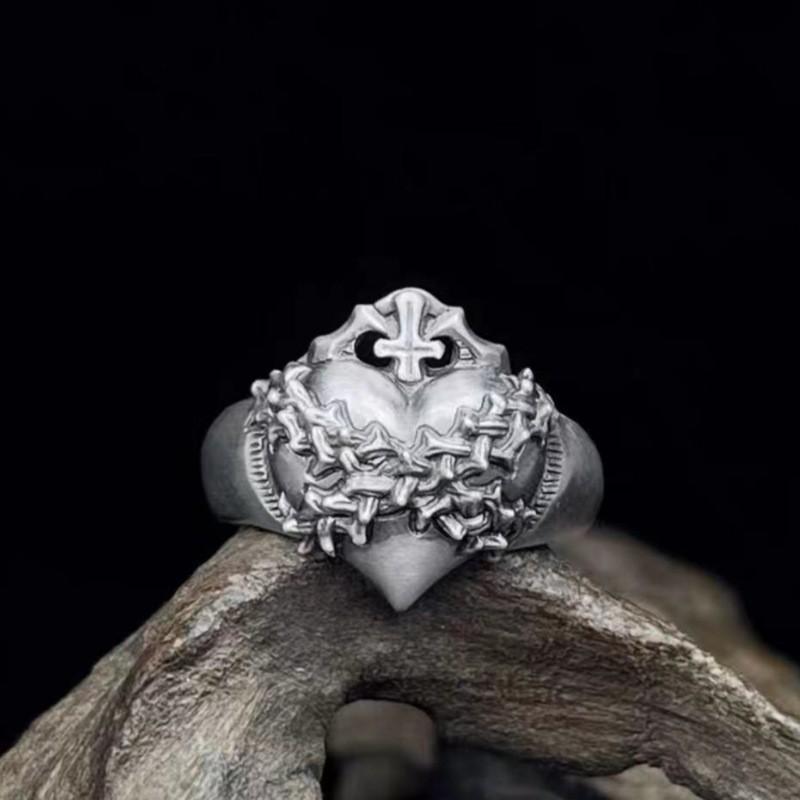 Adjustable Open Ring Men Women Vintage Thorn Heart Design Copper Jewelry Retro Punk Hip Hop Accessory