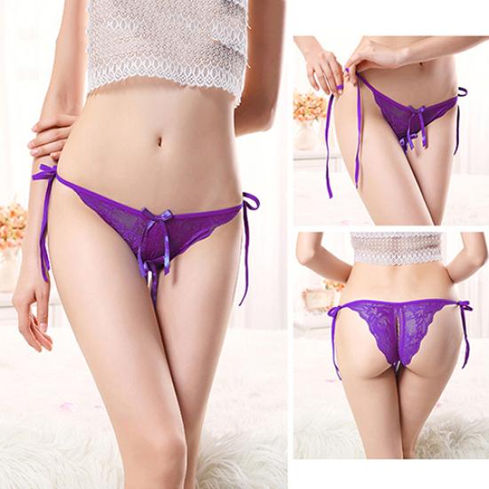Dámská sexy tanga Kalhotky s otevřeným rozkrokem G-string s krajkovým uzlem Kalhotky Spodní prádlo