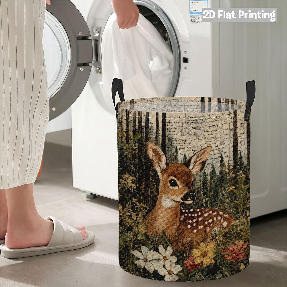 Collapsible Laundry Basket Large Round Waterproof Fabric Hamper Dirty Clothes Storage Bin Toy Organizer with Handles