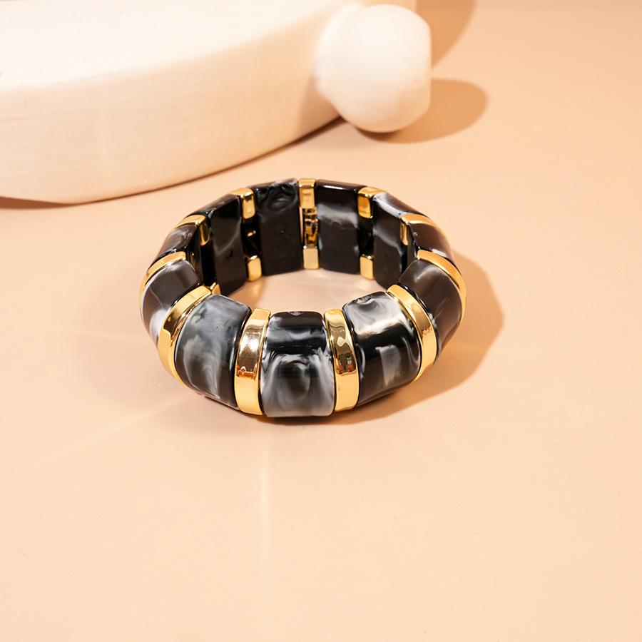 High-End European & Asian Gradient Acrylic Patchwork Bangle - Retro Exaggerated Style Wristband for Women