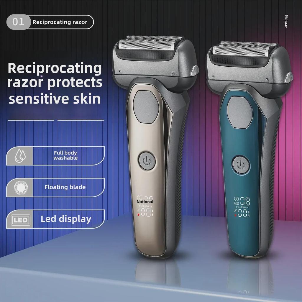 Smart Electric Shaver with Floating Three-Blade Head, Digital Display, Fast Charging & Washable Design