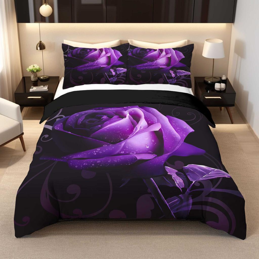 Three-Piece Rose Quilt Cover 3D Digital Printing Nordic Style Grinding
