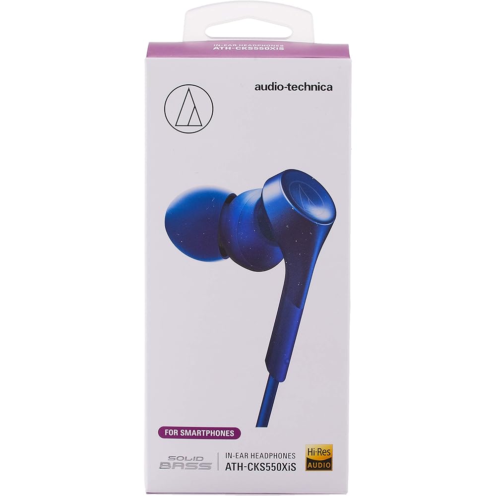 Audio-Technica ATH-CKS550XiS BL Wired In-Ear Headphones for Smartphones, Deep Bass, High-Resolution Audio Compatible, Blue