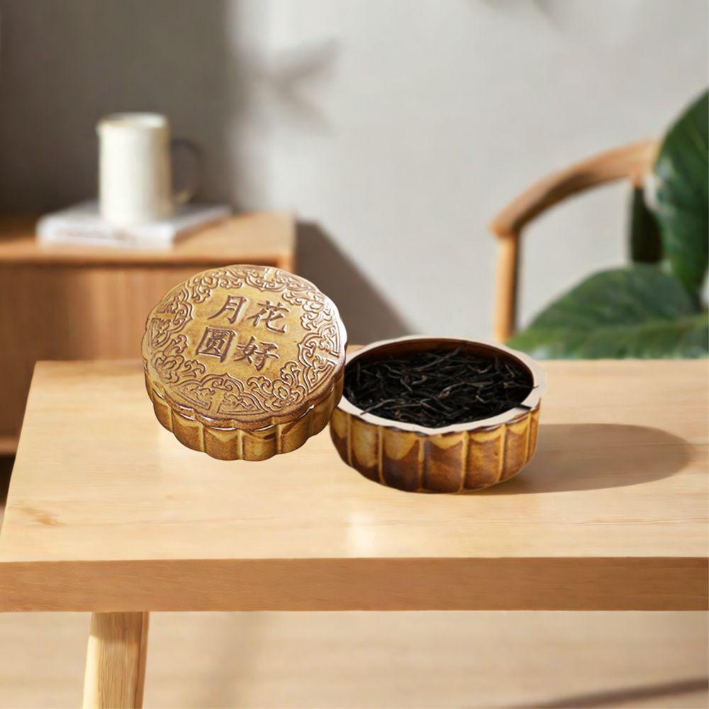 Ceramic Mooncake Shape Tea Jar Round Small Storage Box Tea Storage Container Mid-Autumn Festival