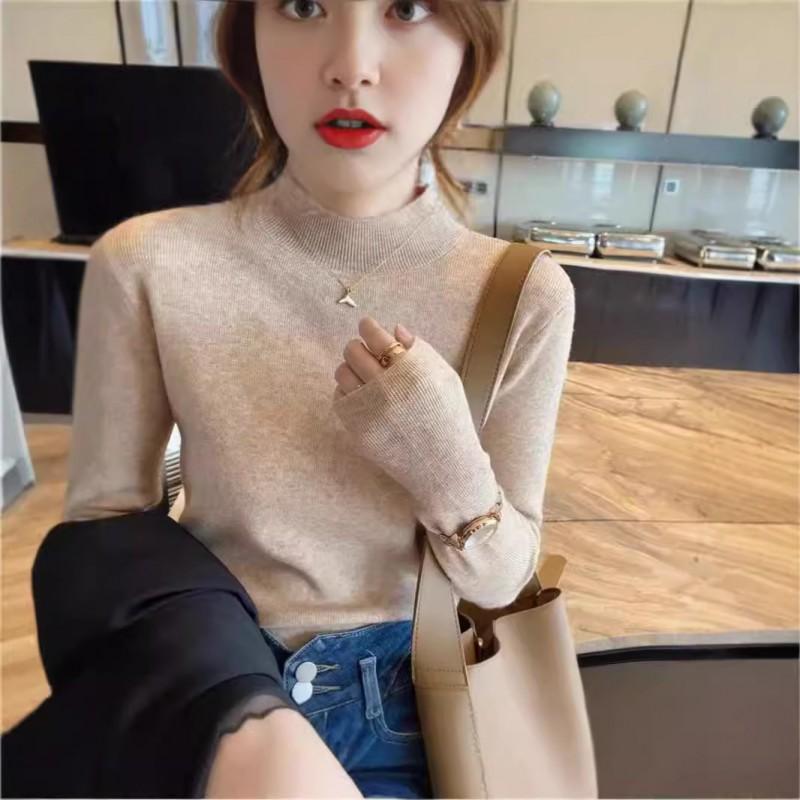 Womens Slim Fit Half Turtleneck Sweater Solid Color Long Sleeve Pullover Top