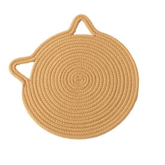 Cat Ear Cotton Coaster Placemat Handwoven Heat-Resistant Table Mat Non-Slip Absorbent Cute Kitchen Decor for Dining Home Use
