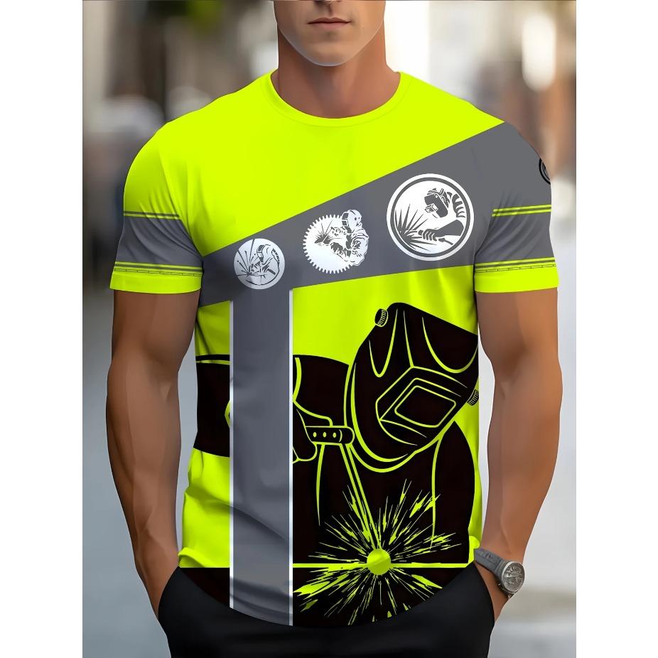 Men Tees Summer Tool Engineering Printed T-shirt Men's Casual Street Style Elastic Round Neck 3d T-shirts
