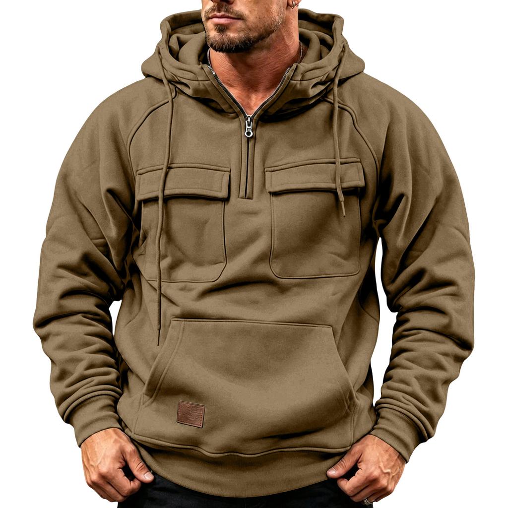 Men's Color Half-Zip Raglan Sleeve Hoodie with Pockets for Winter
