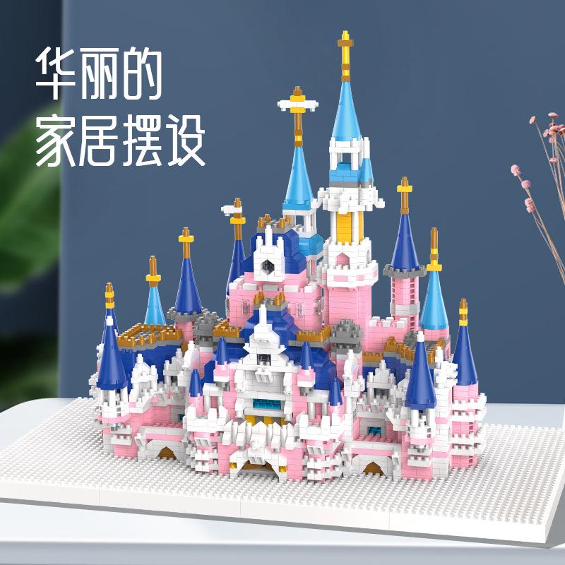 Microgranular Building Block Large Pink Fantasy Castle Princess, Castle Assembly Educational Toy Compatible With Lego