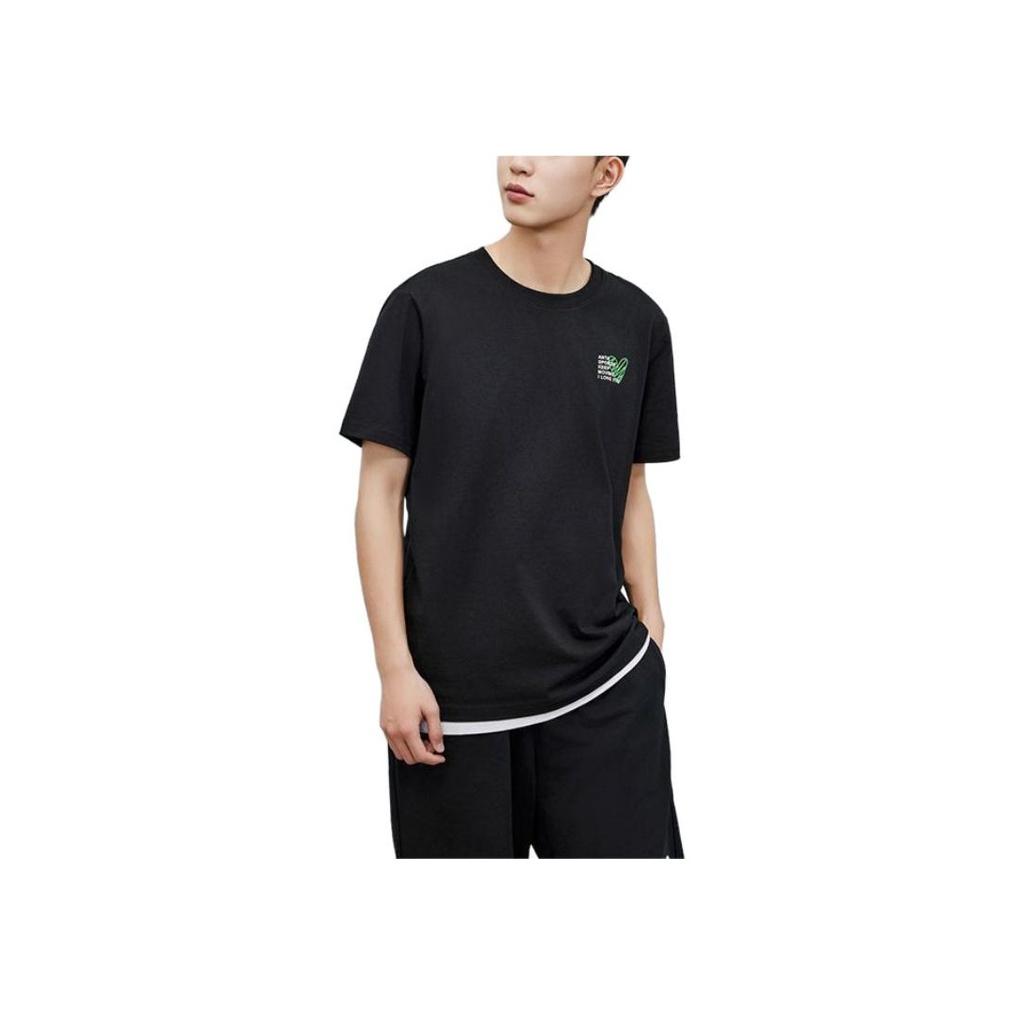 Anta Solid Color Outdoor Casual Valentines Day Sports Crew Neck Pullover Short Sleeve T-Shirt Unisex T-Shirts Basic-Black 972428108-2