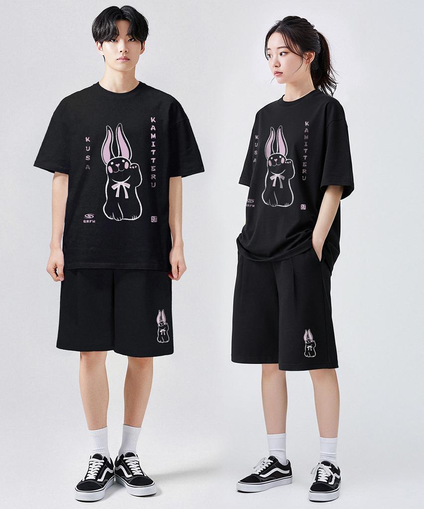 Geulaenpini Rabbit Oversized Short Sleeve T-Shirt - Black