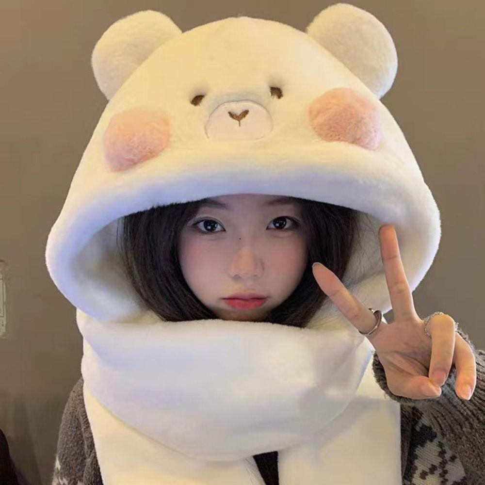 Cute Blusher Bear Scarf Soft Plush Bear Hat Gloves Cartoon Winter