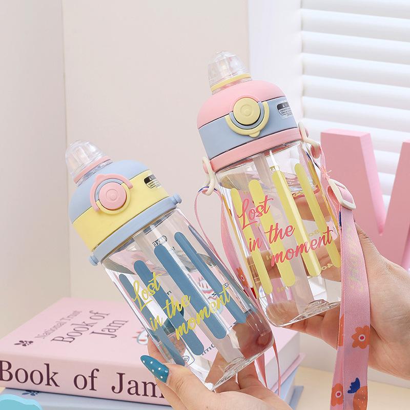 Water bottle summer water cup 1011 new plastic cup high value student cute double drink high temperature resistant portable straw cup