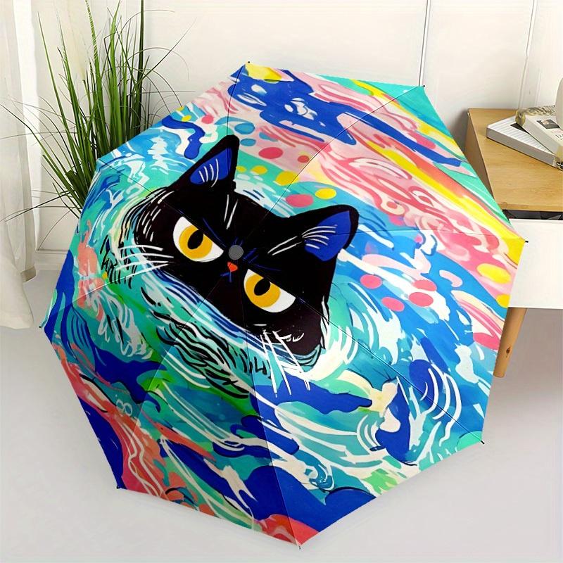 1pc Cat SwimmingAutomatic Open/close, All-Season Portable Folding Umbrella for Friends, Travel, Everyday, Events - Compact Parasol, Outdoor