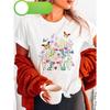 European Size Spring Butterflies Print T-shirt, Short Sleeve Crew Neck Casual Top for Summer & Spring, Women's Clothing