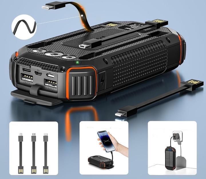 Powerbank Încărcător Solar 20000mAh 5xUSB Lanternă Carabină Qi Acelufly