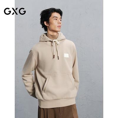 GXG Herren Khaki Kapuzensweatshirt mit Lederaufnäher
