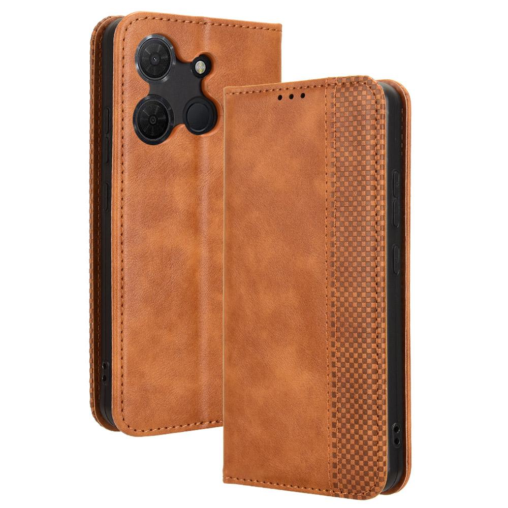 

For TCL 503 Leather Case Wallet Stand Retro Texture Phone Cover Brown