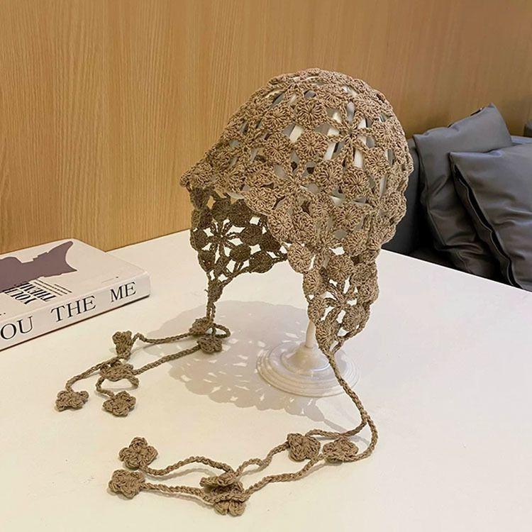 

Вязаная крючком шапка с кисточками ручной работы, дышащая, с ажурным узором, этническая хлопковая нить, повязка на голову для девочки, шляпа в богемном стиле one size хаки