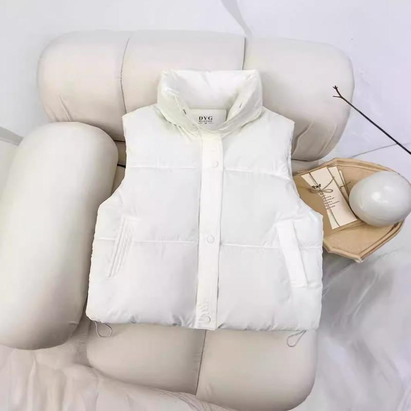 Down Cotton Jacket and Vest for Women 2025 Autumn Winter New Korean Version Loose Vest Stand Collar Solid Color