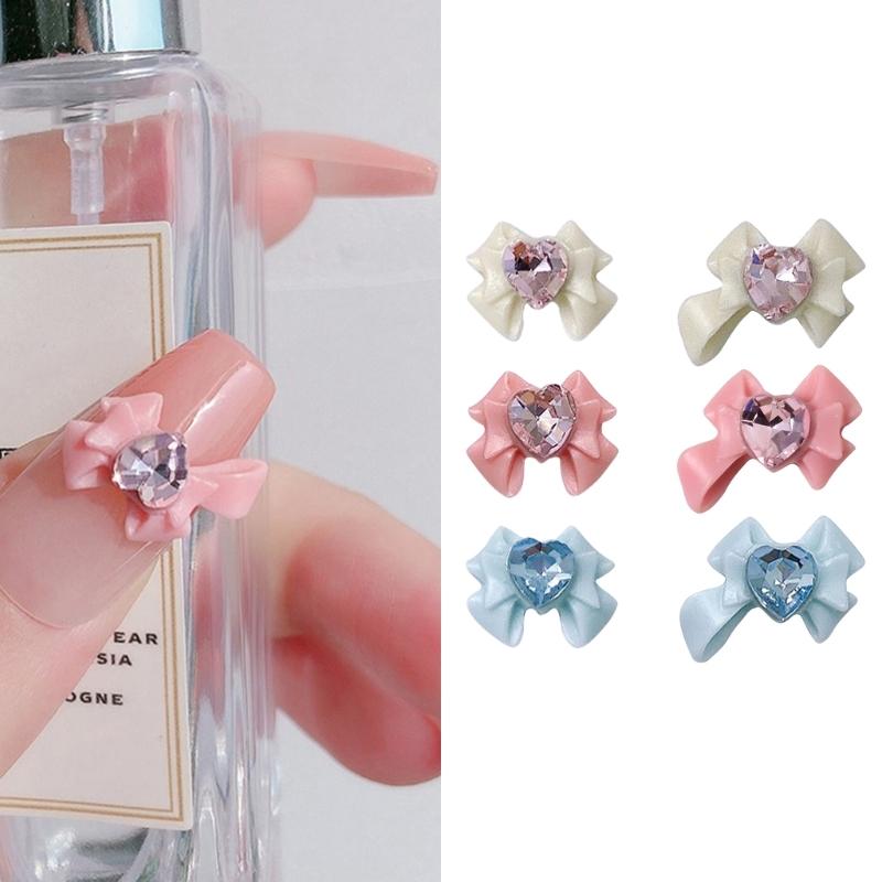 Resin Bow Nail Charm 3D Nail Charms Rhinestone Nail Art Nail Decoration Korean Style Bowknot Design for Women