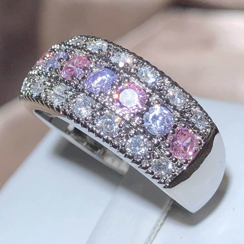 Colorful Zircon Low-key Design Wedding Rings for Women Copper Color Shiny Lady's Accessories Anniversary Ring Fashion Jewelry