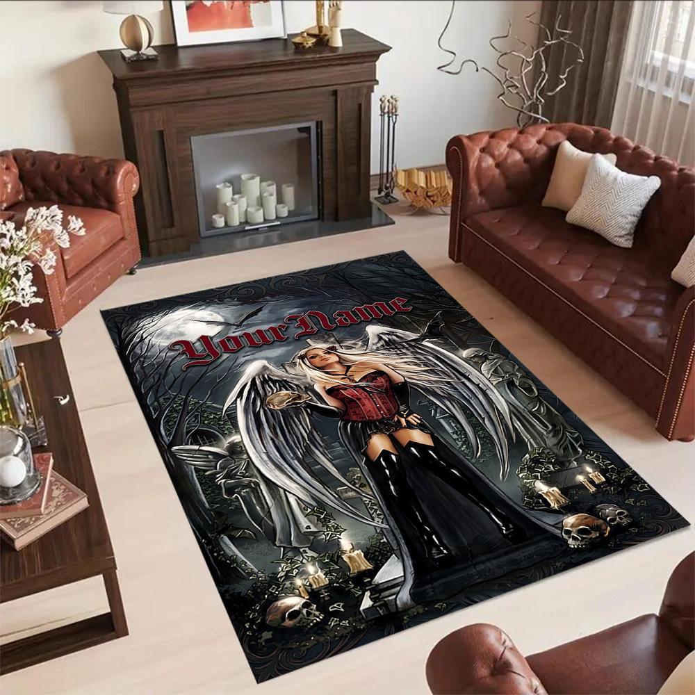 Gothic Illustrations Customizable Name Floor Rug Office Rug Design for Bedrooms Dining Room Entryway Outdoor Antislip Carpet Decorate Offices